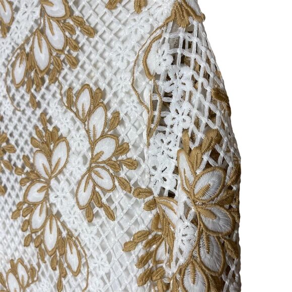 Boston Proper Women's S White/Gold Crochet Peasant Dress Long Sleeve Sz S - Picture 5 of 7
